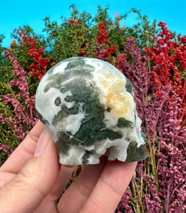 2” Moss Agate Alien Head Carving