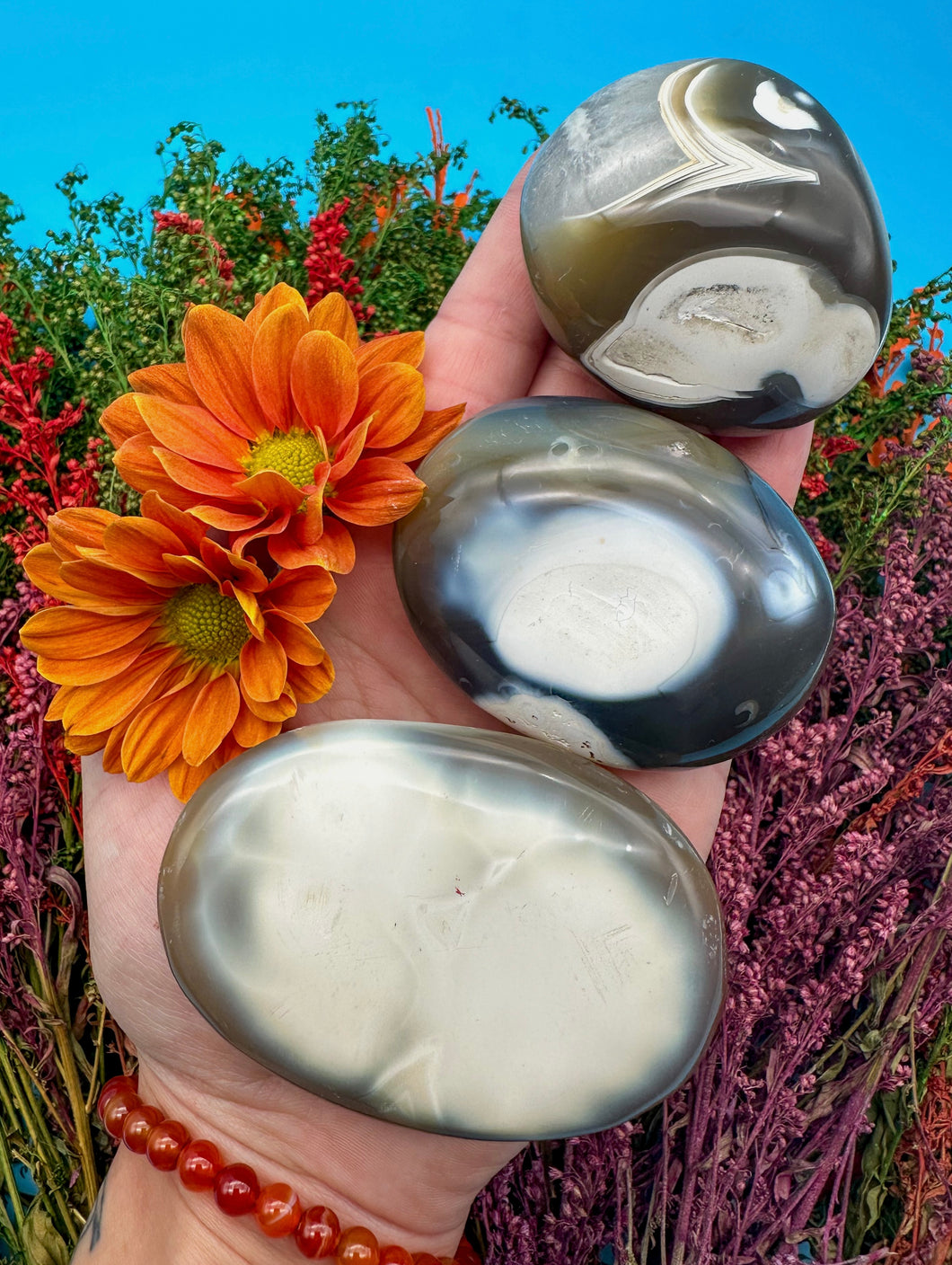 2-3” Blue Orca Agate Palm Stone