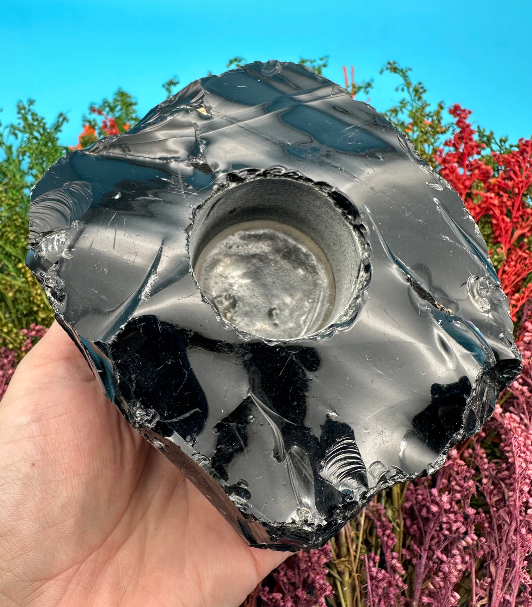 4.5” Black Obsidian Candle Holder
