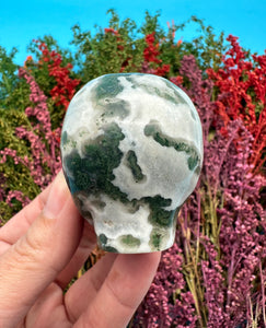 2” Moss Agate Alien Head Carving