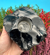 Load image into Gallery viewer, 4.5” Black Obsidian Candle Holder