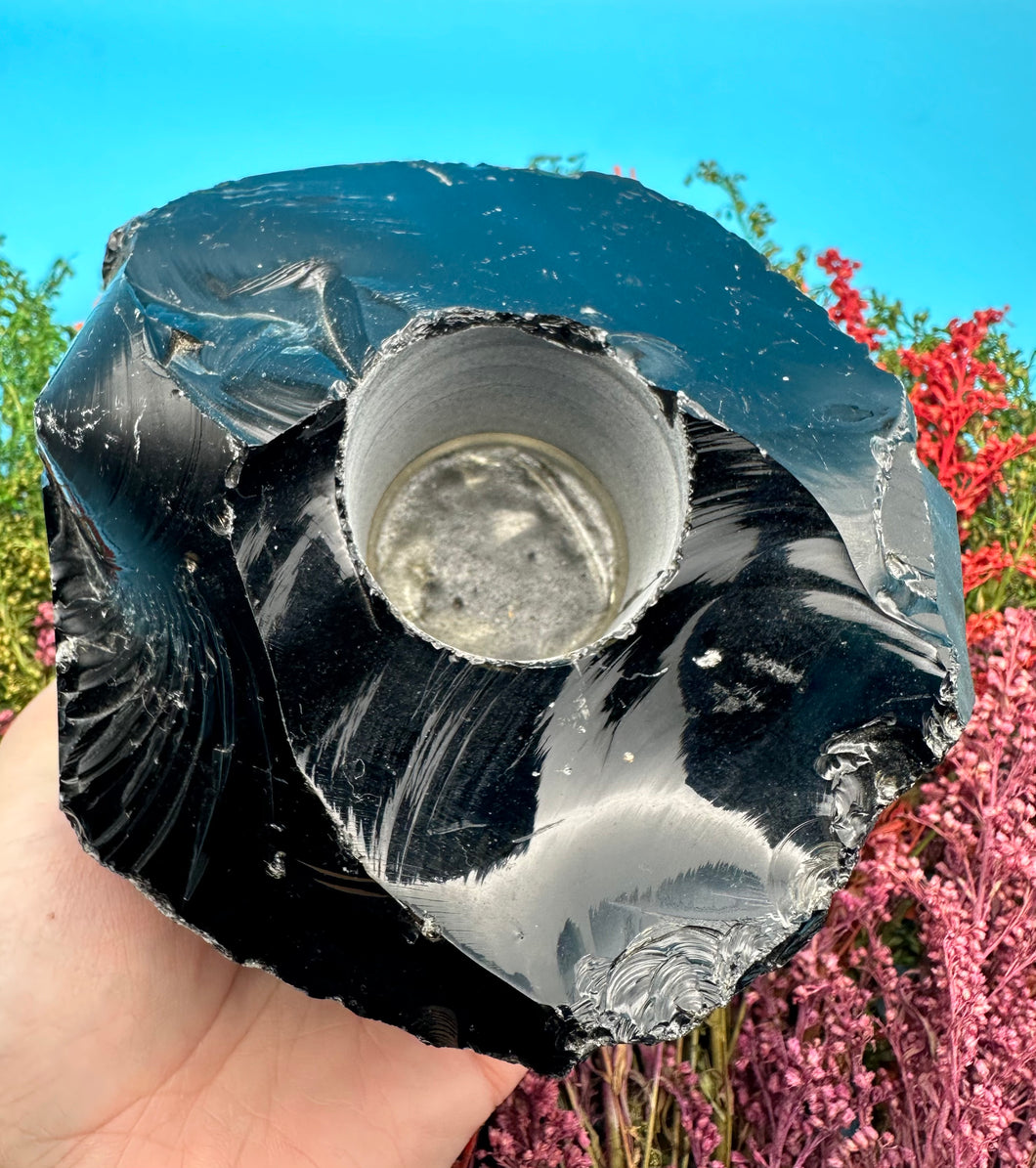 5” Black Obsidian Candle Holder