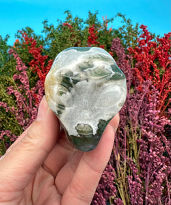 2” Moss Agate Alien Head Carving