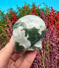Load image into Gallery viewer, 2” Moss Agate Alien Head Carving