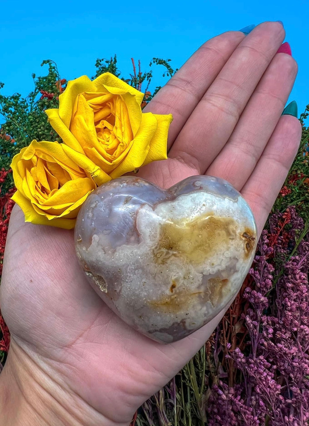 2.5” Flower Agate Heart