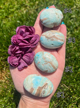 Load image into Gallery viewer, 1.5-1.75” Blue Aragonite Palm Stone