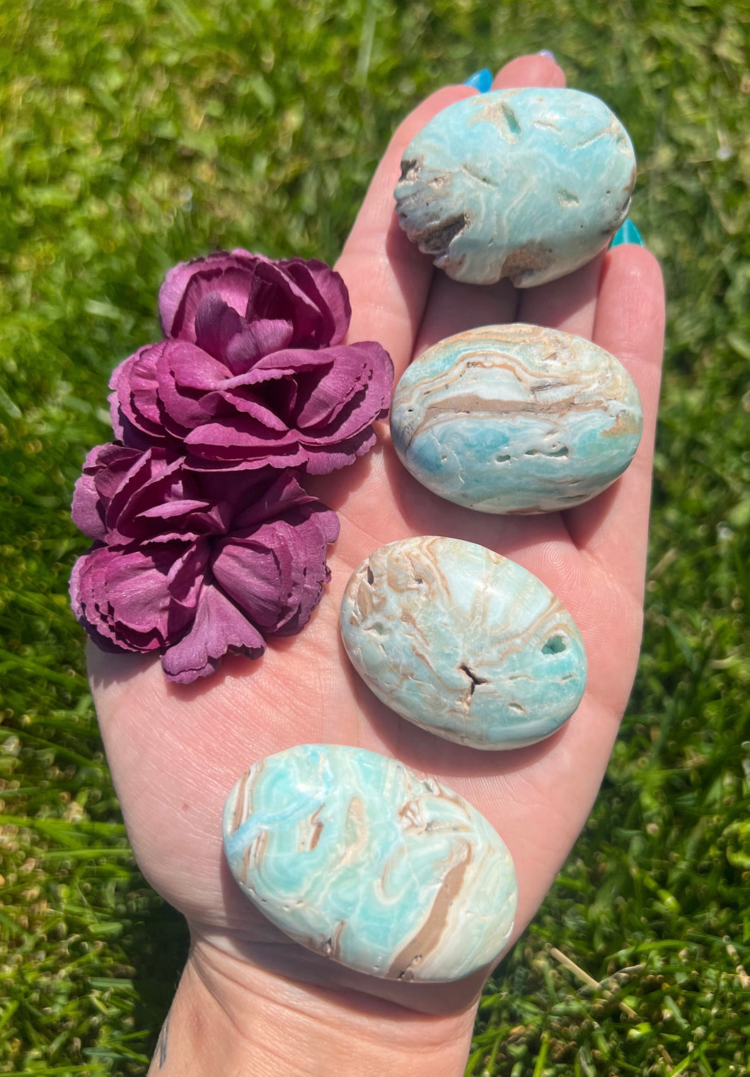 1.5-1.75” Blue Aragonite Palm Stone