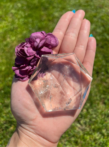 3” Clear Quartz 6 Point Star Gem Carving