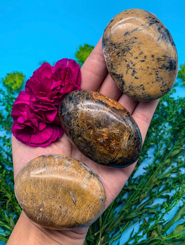 Sagenitic Quartz Palm Stone