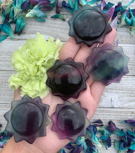 Rainbow Fluorite Sun Carving