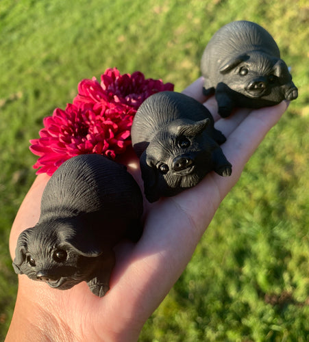 2” Black Obsidian Pig Carving