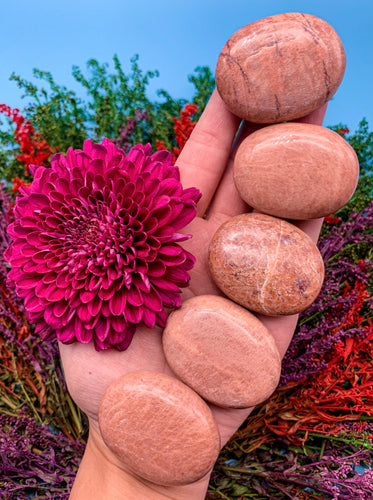 Peach Moonstone Pillow Palm Stone