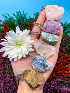 Tigers Eye, Sodalite, Clear Quartz, Fluorite, Amethyst or Rose Quartz Rough Crystal Keychain
