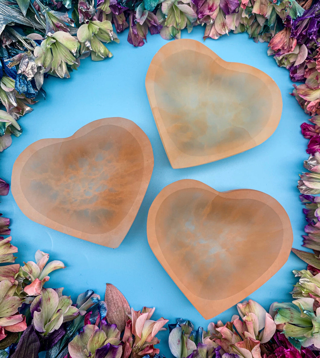 Orange Satin Spar Selenite Heart Dish