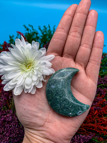 2.25” Moss Agate Crescent Moon Carving