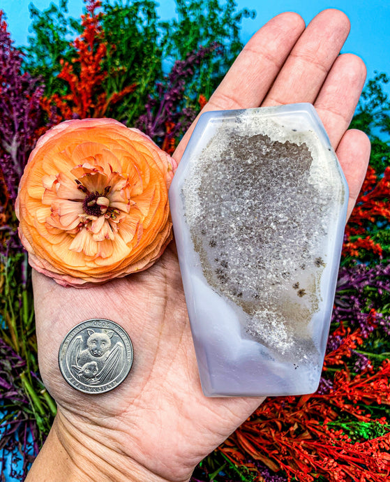 3.75” Agate Geode Druzy Coffin Carving