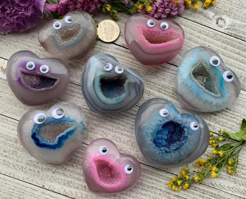 Happy Agate Geode Druzy Hearts