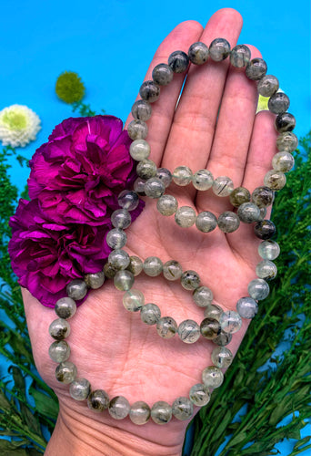 8mm Prehnite with Black Tourmaline Bracelet